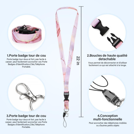 Porte Badge avec Cordon Tour de Cou Porte-cartes Swivel Lobster Clasp avec Lanières Rétractables pour Porte Badges d'Identificat
