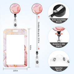 Porte Badge avec Cordon Tour de Cou Porte-cartes Swivel Lobster Clasp avec Lanières Rétractables pour Porte Badges d'Identificat