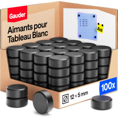 GAUDER Aimants pour Tableau Blanc, Réfrigérateur & Bureau - Disques Magnétiques Ronds Puissants - Aimants Noirs pour un Usage Qu