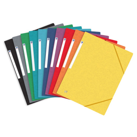 OXFORD Topfile+ Lot de 10 Chemises Cartonnees 3 Rabats Format A4 Fermeture Elastiques Coloris Assortis