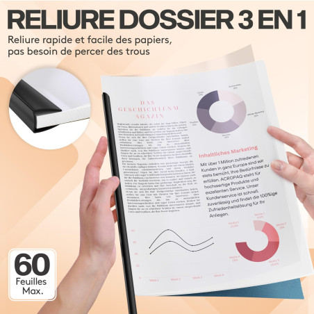 Reliure dossier A4-5 pièces, Capacité 1 à 60 feuilles - Kit reliure, Relieuse - ACROPAQ