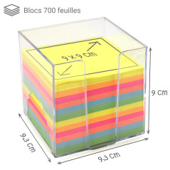 WAYTEX 931151 Bloc mémo de 700 notes multicolores 9 x 9 cm avec support plastique transparent