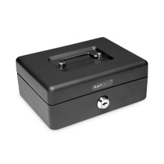 Rapesco SB0008B1 Caisse à Monnaie en Métal avec Serrure, 3 Clés et Plateau Amovible, Taille 20 cm, Noir