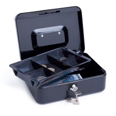 Rapesco SB0008B1 Caisse à Monnaie en Métal avec Serrure, 3 Clés et Plateau Amovible, Taille 20 cm, Noir