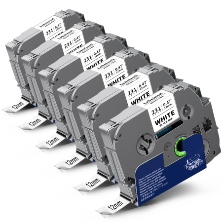 6x Labelwell Compatible TZe-231 Ruban Etiqueteuse Cassette pour Brother TZ Tape TZe231 TZ-231 TZ231 12mm pour Brother P-touch PT