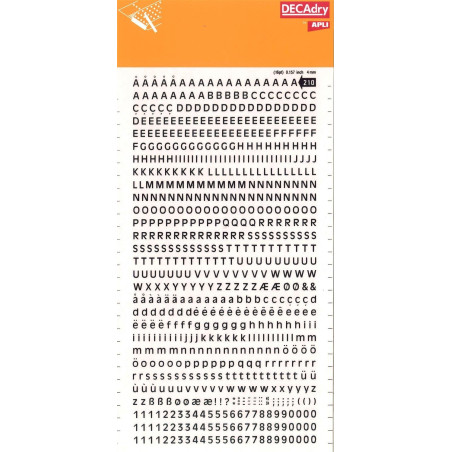 Apli SDD210F - Lettres et chiffres transfert noirs 4 mm 706 caractères