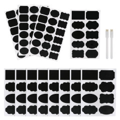 Kesote 128 Pcs Etiquettes Autocollantes Personnalisées Noir Etiquette Epices 2 Marqueurs de Craie Blanc 8 Styles Etiquettes Auto