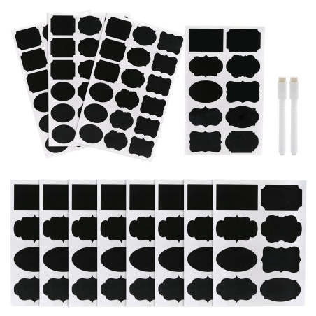 Kesote 128 Pcs Etiquettes Autocollantes Personnalisées Noir Etiquette Epices 2 Marqueurs de Craie Blanc 8 Styles Etiquettes Auto