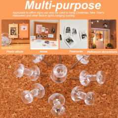100 Pièces Punaises Transparentes, Punaises à Tête avec Boîte, Punaise Murale, pour Tableau d'Affichage, Repère, Décorer