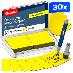 GAUDER Étiquettes Magnétiques Inscriptibles | (75 x 75 mm) Cartes Magnétiques Effaçables | Pour Tableaux Kanban et Blanc