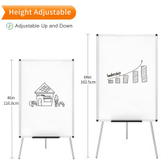 VIZ-PRO tableau blanc sur pied 90 x 60 cm, hauteur réglable, portable et léger, effaçable à sec, idéal pour bureau, école ou mai
