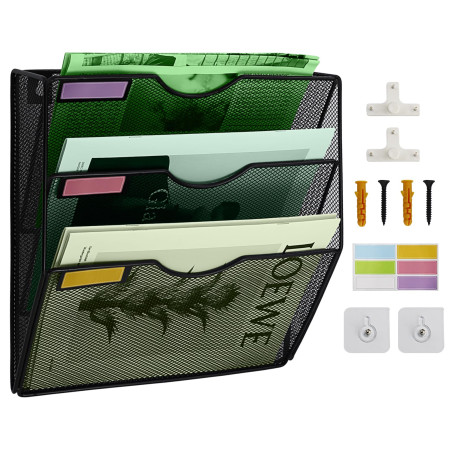 IOUGDSEC Porte Documents Mural, 3 Niveaux Porte-revues mural, corbeilles à courrier Fixation murale maille métallique durable, N