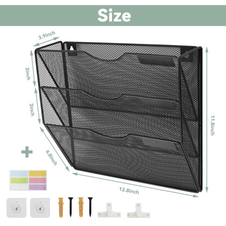 IOUGDSEC Porte Documents Mural, 3 Niveaux Porte-revues mural, corbeilles à courrier Fixation murale maille métallique durable, N