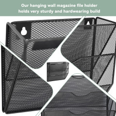 IOUGDSEC Porte Documents Mural, 3 Niveaux Porte-revues mural, corbeilles à courrier Fixation murale maille métallique durable, N