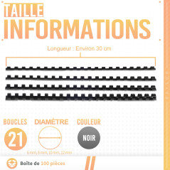 RAYSON Peignes de reliure, taille mixte, 21 anneaux, 6 mm 8 mm 10 mm 12 mm Peignes de reliure en plastique, relie entre 20-90 fe