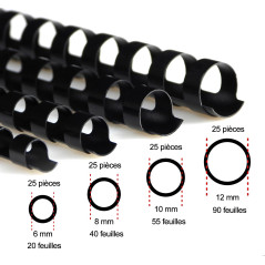 RAYSON Peignes de reliure, taille mixte, 21 anneaux, 6 mm 8 mm 10 mm 12 mm Peignes de reliure en plastique, relie entre 20-90 fe