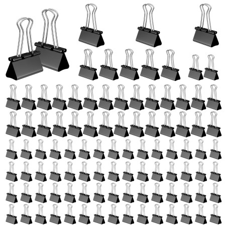 Mesybveo 100 Pièces Pinces à documents, 15 mm/ 19mm/ 25mm/ 32mm Pinces à papieren Métal, Pince Double Clip Pince a Dessin, binde