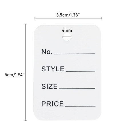 Lot de 1 000 étiquettes de prix perforées pour vêtements, étiquettes blanches pour marchandises, sans attaches (3,5 x 5 cm)