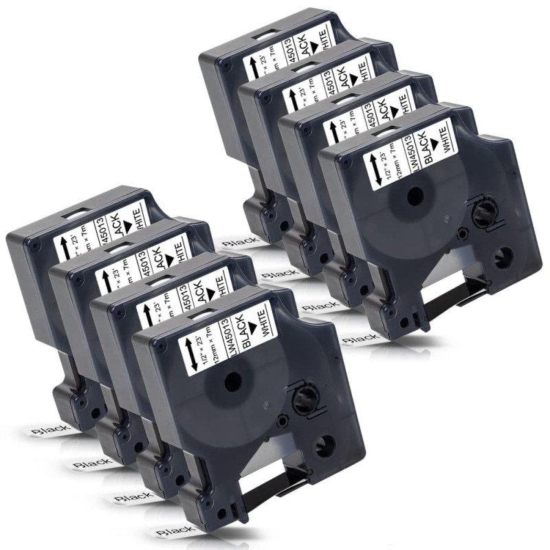 8x Labelwell 12mm 0.47 Compatible pour Dynmo D1 45013 45013s S0720530 Noir sur Blanc Rubans für Dynmo LabelManager 160 210D 220P