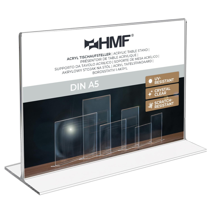 HMF Présentoir de Table Acrylique A5 Format Paysage, Porte Menu Restaurant, Double Face, Support Affiche Publicitaire pour Burea