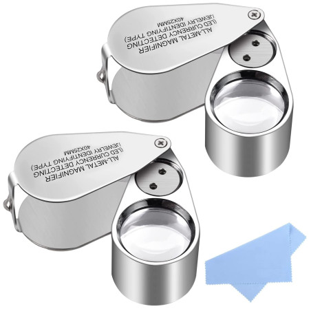 Delixike Loupe de bijoutier Pliable en métal 40 x avec LED (détection de Devise/Identification de Bijoux)