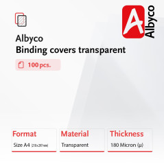 Albyco Couvertures Transparents brillants, épaisseur 0,18 mm/180 micron, format A4, 210x297mm, Couverture en PVC, Couverture de