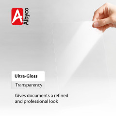 Albyco Couvertures Transparents brillants, épaisseur 0,18 mm/180 micron, format A4, 210x297mm, Couverture en PVC, Couverture de 