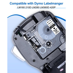 Upwinning 45013 D1 Ruban 12MM Compatible pour Dymo LabelManager 280 210D 160 360D 420P 640CB, Recharge Dymo D1 S0720530 12mm Noi