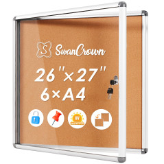 SwanSea Tableau d'affichage verrouillable, Tableau liege en aluminuim, Vitrine d'affichage avec serrure à clé interieur 67 x 72c