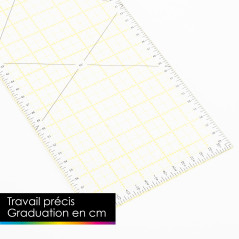 OfficeTree Regle Patchwork Couture 60 cm x 15 cm - Règle Couture 60 cm avec des mesures d'angle - Règle Patchwork - Regle Japona
