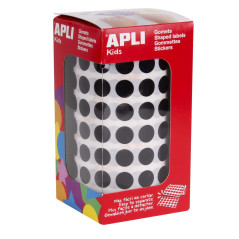 Apli 11482 - Rouleau de 5192 gommettes rondes - couleur : Noir - Dimension : 10,5 mm