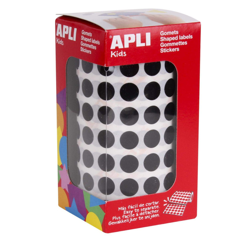 Apli 11482 - Rouleau de 5192 gommettes rondes - couleur : Noir - Dimension : 10,5 mm Apli 11482 - Rouleau de 5192 gommettes rondes - couleur : Noir - Dimension : 10,5 mm