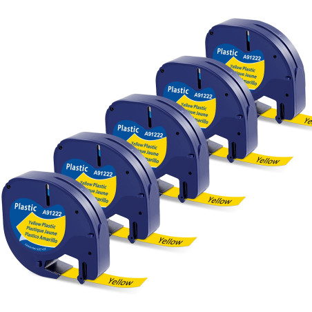 MarkField Ruban Compatible avec Dymo LetraTag Etiquette Plastique Recharges 91202 S0721620 Noir sur Jaune 12mm x 4 m, Compatible
