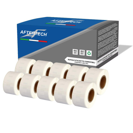 Aftertech 10x 99010 28x89mm Rouleaux d'étiquettes adhésives compatibles (130 étiquettes/rouleau = 1300 au total) pour imprimante