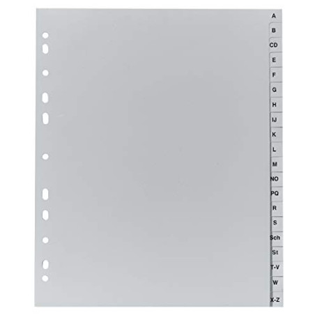 Exacompta - Réf 1920B - Intercalaires en polypropylène gris - 20 touches imprimées - alphabet allemand - adapté pour un classeme