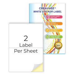 Creavvee 2 étiquettes par feuille 25 feuilles A4 imprimables papier autocollant blanc pour imprimantes laser/jet d'encre fabriqu