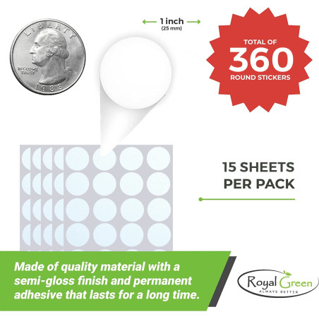 Royal Green Gommettes Étiquettes Autocollantes Rondes Kraft 2.5 cm (25 mm) Paquet de 360