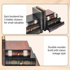 Serre-Livres décoratifs Vintage en Bois - Faux Serre-Livres - pour Bureau, bibliothèque ou Bureau (311)
