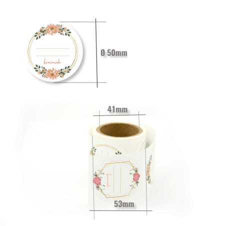 Étiquettes autocollantes 50 mm Motif fleur (100)