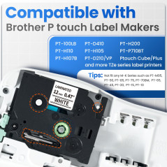 MarkField 8x Compatible Ruban d'étiquette Remplacement pour Brother P-touch TZe-231 TZ 12mm x 8m Cassette pour PT-D200 D400 E110