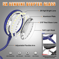 Delixike Lampe loupe Rechargeable à intensité Variable 5X - Mains Libres avec lumière et Support 28 LED pour Personnes âgées, Fa