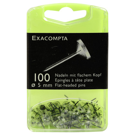 Exacompta - Réf. 14512E - Boîte de 100 épingles de signalisation à tête plate unie - Hauteur de la pointe 8 mm - Diamètre 5 mm -