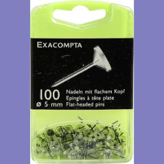 Exacompta - Réf. 14512E - Boîte de 100 épingles de signalisation à tête plate unie - Hauteur de la pointe 8 mm - Diamètre 5 mm -