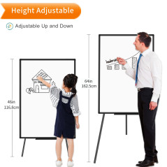 VIZ-PRO Tableau Blanc Magnétique sur Pied 90x60 cm Noir, Hauteur Réglable, Portable Léger, Effaçable à Sec, pour Bureau, École, 