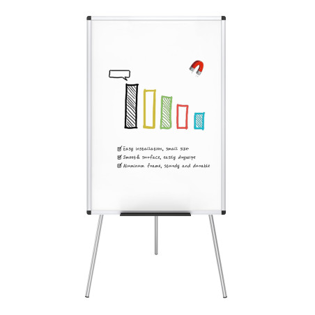 VIZ-PRO Chevalet de conférence - Tableau Blanc Effaçable & Magnétique - Réglable en hauteur & usage flexible, 90 x 60 cm