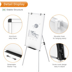 VIZ-PRO Chevalet de conférence - Tableau Blanc Effaçable & Magnétique - Réglable en hauteur & usage flexible, 90 x 60 cm
