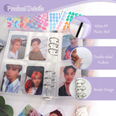 Kpop Pochettes de classeur à anneaux A5 pour cartes photo Kpop - Grand album photo transparent à 6 anneaux - Protège-cartes en p