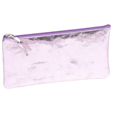 Clairefontaine 410102C - Trousse Scolaire Plate Miroir Rose motif Serpent 22x11 cm en Véritable Cuir d'Agneau - Fourniture Scola
