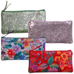 Clairefontaine 410102C - Trousse Scolaire Plate Miroir Rose motif Serpent 22x11 cm en Véritable Cuir d'Agneau - Fourniture Scola