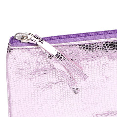 Clairefontaine 410102C - Trousse Scolaire Plate Miroir Rose motif Serpent 22x11 cm en Véritable Cuir d'Agneau - Fourniture Scola